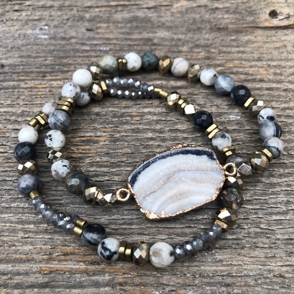 Jewelry - Druzy Crystal Beaded Stretch Bracelet Stack Jewelry - Druzy Crystal Beaded Stretch Bracelet Stack